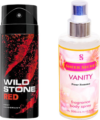 

Wild Stone RED 150 ML with SHEER SECRET VANITY WOMEN BODY MIST 200 ML(Set of 2)