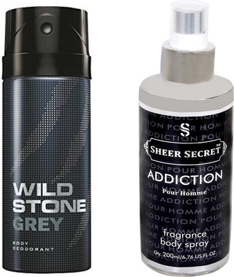 

Wild Stone GREY 150 ML with SHEER SECRET ADDICTION MEN BODY MIST 200 ML(Set of 2)