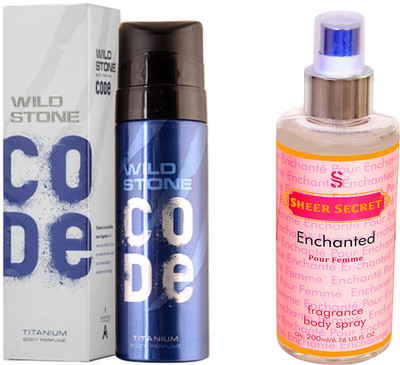

Wild Stone CODE TITANIUM 120 ML with SHEER SECRET ENCHANTED WOMEN BODY MIST 200 ML(Set of 2)