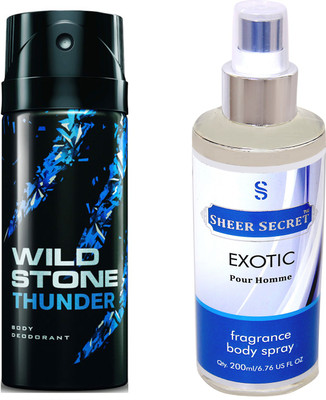 

Wild Stone THUNDER 150 ML with SHEER SECRET EXOTIC MEN BODY MIST 200 ML(Set of 2)