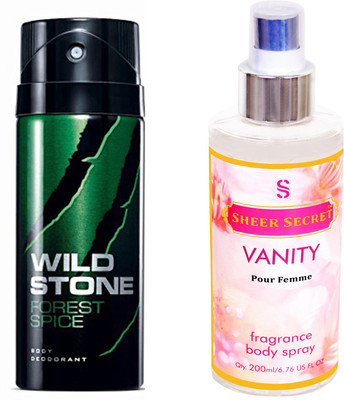 

Wild Stone FOREST 150 ML with SHEER SECRET VANITY WOMEN BODY MIST 200 ML(Set of 2)
