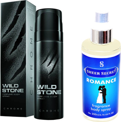 

Wild Stone CHROME 120 ML with SHEER SECRET ROMANCE BODY MIST 200 ML(Set of 2)