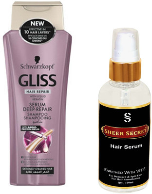 

Schwarzkopf DEEP REPAIR SHAMPOO 400ML with SHEER SECRET SERUM 100ML(Set of 2)