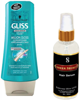 

Schwarzkopf MILLION GLOSS CONDITIONER 400ML with SHEER SECRET SERUM 100ML(Set of 2)