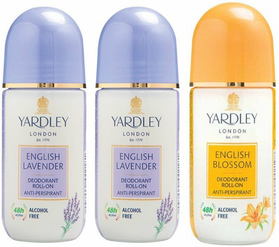 

Yardley London 2 English Lavender and 1 English Blossom Deodorant Roll-on - For Men & Women(Pack of 3) Deodorant Roll-on - For Men & Women(150 ml, Pack of 3)