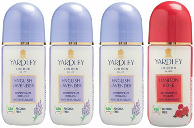 Yardley London 3 English Lavender and 1 London Rose Deodorant Roll-on - For Men & Women(Pack of 4) Deodorant Roll-on - For Men & Women(200 ml, Pack of 4)