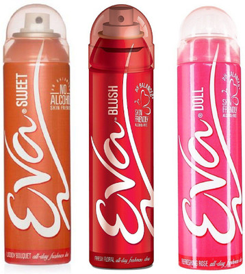 

EVA Sweet, Blush & Doll Deodorant Spray Combo Pack of 3 (125ML each) Deodorant Spray - For Women(375 ml, Pack of 3)