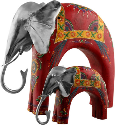 

NG Art Ventura Mother and Baby Elephant Decorative Showpiece - 23 cm(Wooden, Multicolor)