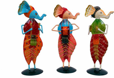 

NG Art Ventura Hancrafted Ganesh Musicians Set of 3 (12 Inch Tall ) Decorative Showpiece - 30 cm(Wooden, Iron, Multicolor)