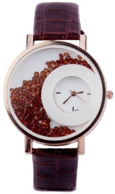 Freny Exim Letest Collation Fancy And Attractive Brown Movable Diamonds In Round Dial With Fashionable Leather Belt Watch  - For Girls   Watches  (Freny Exim)