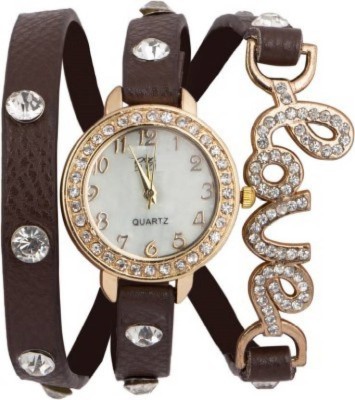 Freny Exim Fancy And Unique Love Bracelet Type Soft Brown Leather Strap Diamond Studded in Round Dial Watch  - For Girls   Watches  (Freny Exim)