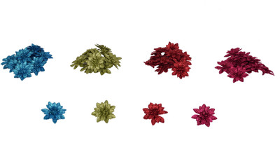 

Vardhman Glittered Decorative flowers, 4 colors, 12 pcs each, use in party hall decorations, gift wrappings, wedding decorations, card decoration