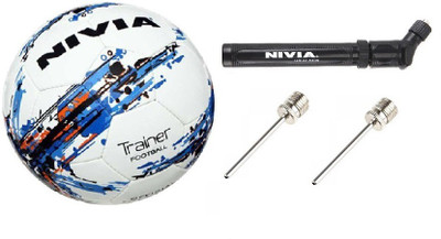 

Nivia Combo of Three, One Trainer Football, One Double Action Pump and 2 Needle (Color On Availability)- Football - Size: (Pack of 1, Multicolor, White