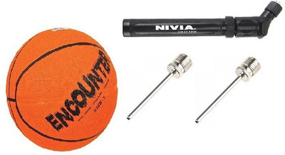 

Nivia Combo of Three, One 'Encounter' Basketball ,One ' Double Action' Pump , and Two Needle- Basketball - Size: 7(Pack of 1, Multicolor), Orange