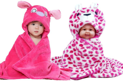 

BRANDONN Animal  Hooded Baby Blanket(Fur, HOTPINK