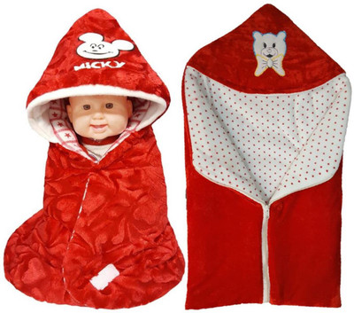 

BRANDONN Printed  Hooded Baby Blanket(Fur, Red