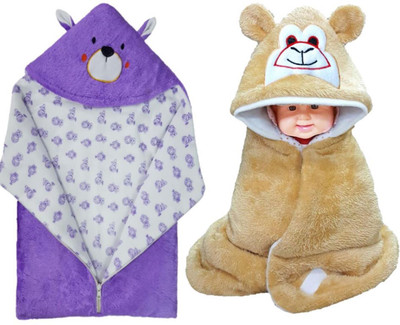 

BRANDONN Printed  Hooded Baby Blanket(Fur, Beige, Purple