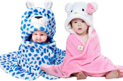 

BRANDONN Animal  Hooded Baby Blanket(Fur, Blue, BABY PINK, Baby pink;blue