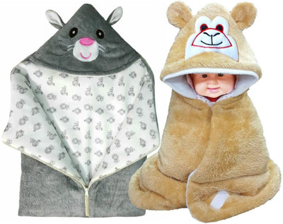 

BRANDONN Printed  Hooded Baby Blanket(Fur, Beige, Grey