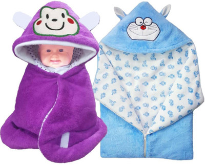 

BRANDONN Printed  Hooded Baby Blanket(Fur, WINE, SKY BLUE, Sky blue;wine