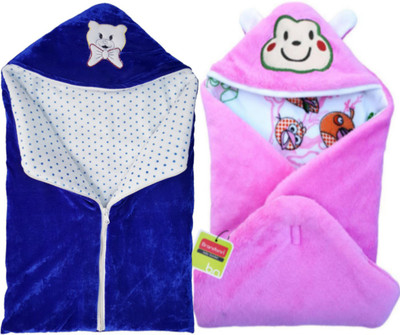 

BRANDONN Printed  Hooded Baby Blanket(Fur, Pink, ROYAL BLUE