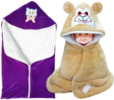 

BRANDONN Printed  Hooded Baby Blanket(Fur, Beige, WINE