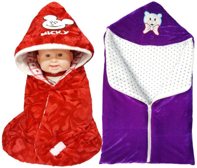 

BRANDONN Printed  Hooded Baby Blanket(Fur, TOMATO RED, WINE