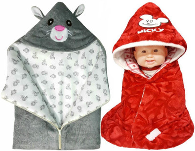 

BRANDONN Printed  Hooded Baby Blanket(Fur, Red, Grey, Grey;red