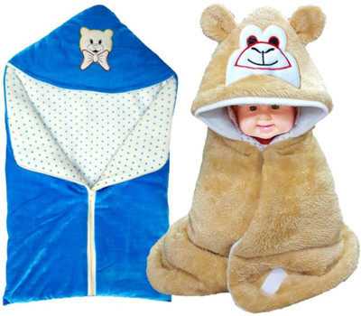 

BRANDONN Printed  Hooded Baby Blanket(Fur, Beige, FEROZI BLUE