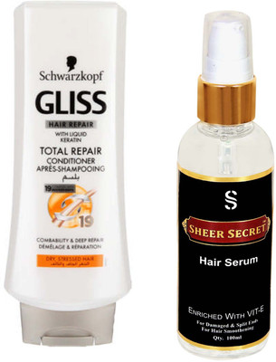 

Schwarzkopf TOTAL REPAIR CONDITIONER 200ML with SHEER SECRET SERUM 100ML(Set of 2)
