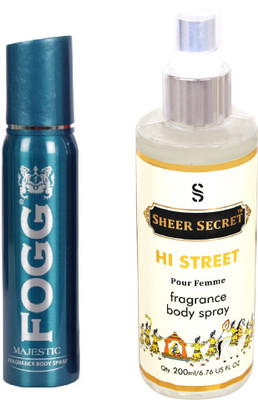 

Fogg MAJESTIC 150 ML with HI STREET WOMEN BODY MIST 200 ML(Set of 2)