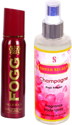 

Fogg DELICIOUS 150 ML with CHAMPAGNE WOMEN BODY MIST 200 ML(Set of 2)