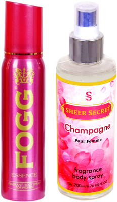 Fogg ESSENCE 150 ML with CHAMPAGNE WOMEN BODY MIST 200 ML(Set of 2)