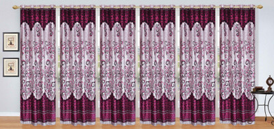 

Ville Style 275 cm (9 ft) Polyester Long Door Curtain (Pack Of 6)(Floral, Wine)