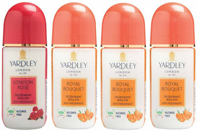 

Yardley London 1 London Rose and 3 Royal Bouquet Deodorant Roll-on - For Men & Women(Pack of 4) Deodorant Roll-on - For Men & Women(200 ml, Pack of 4)