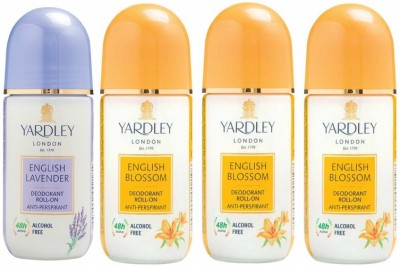 

Yardley London 1 English Lavender and 3 English Blossom Deodorant Roll-on - For Men & Women(Pack of 4) Deodorant Roll-on - For Men & Women(200 ml, Pack of 4)