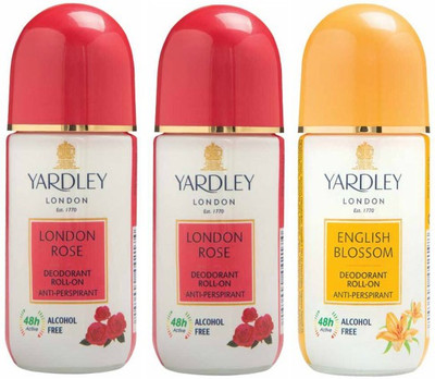 

Yardley London 2 London Rose and 1 English Blossom Deodorant Roll-on - For Men & Women(Pack of 3) Deodorant Roll-on - For Men & Women(150 ml, Pack of 3)