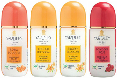 

Yardley London 1 Royal Bouquet, 2 English Blossom and 1 London Rose Deodorant Roll-on - For Men & Women(Pack of 4) Deodorant Roll-on - For Men & Women(200 ml, Pack of 4)