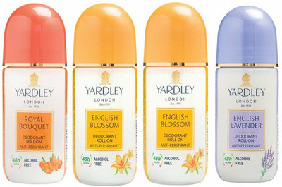 

Yardley London 1 Royal Bouquet, 2 English Blossom and 1 English Lavender Deodorant Roll-on - For Men & Women(Pack of 4) Deodorant Roll-on - For Men & Women(200 ml, Pack of 4)