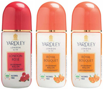 

Yardley London 1 London Rose and 2 Royal Bouquet Deodorant Roll-on - For Men & Women(Pack of 3) Deodorant Roll-on - For Men & Women(150 ml, Pack of 3)