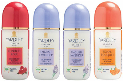 

Yardley London 1 London Rose, 2 English Lavender and 1 Royal Bouquet Deodorant Roll-on - For Men & Women(Pack of 4) Deodorant Roll-on - For Men & Women(200 ml, Pack of 4)
