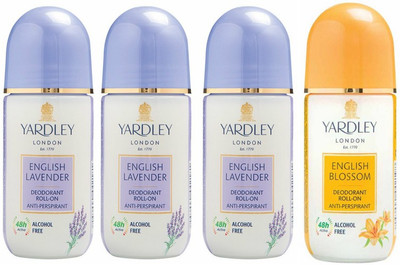 

Yardley London 3 English Lavender and 1 English Blossom Deodorant Roll-on - For Men & Women(Pack of 4) Deodorant Roll-on - For Men & Women(200 ml, Pack of 4)