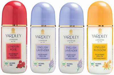 

Yardley London 1 London Rose, 2 English Lavender and 1 English Blossom Deodorant Roll-on - For Men & Women(Pack of 4) Deodorant Roll-on - For Men & Women(200 ml, Pack of 4)