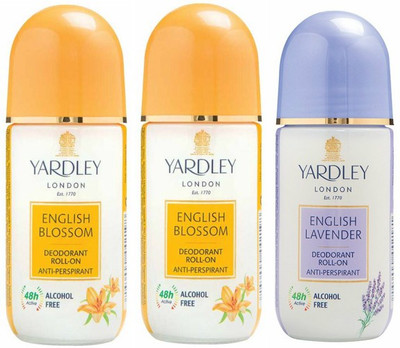 Yardley London 2 English Blossom and 1 English Lavender Deodorant Roll-on - For Men & Women(Pack of 3) Deodorant Roll-on - For Men & Women(150 ml, Pack of 3) available at flipkart for Rs.541