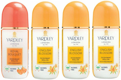 

Yardley London 1 Royal Bouquet and 3 English Blossom Deodorant Roll-on - For Men & Women(Pack of 4) Deodorant Roll-on - For Men & Women(200 ml, Pack of 4)
