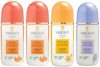 

Yardley London 2 Royal Bouquet, 1 English Blossom and 1 English Lavender Deodorant Roll-on - For Men & Women(Pack of 4) Deodorant Roll-on - For Men & Women(200 ml, Pack of 4)