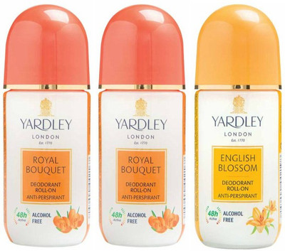 

Yardley London 2 Royal Bouquet and 1 English Blossom Deodorant Roll-on - For Men & Women(Pack of 3) Deodorant Roll-on - For Men & Women(150 ml, Pack of 3)