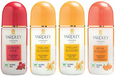 

Yardley London 1 London Rose, 2 English Blossom and 1 Royal Bouquet Deodorant Roll-on - For Men & Women(Pack of 4) Deodorant Roll-on - For Men & Women(200 ml, Pack of 4)