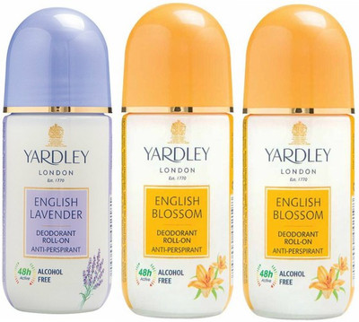 Yardley London 1 English Lavender and 2 English Blossom Deodorant Roll-on - For Men & Women(Pack of 3) Deodorant Roll-on - For Men & Women(150 ml, Pack of 3) available at flipkart for Rs.499