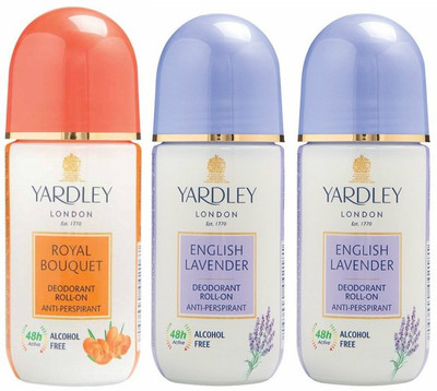 Yardley London 1 Royal Bouquet and 2 English Lavender Deodorant Roll-on - For Men & Women(Pack of 3) Deodorant Roll-on - For Men & Women(150 ml, Pack of 3) available at flipkart for Rs.541